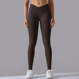 Cross-border European and American seamless knitted breathable solid color cross-waist peach butt yoga pants, running fitness cropped pants for women