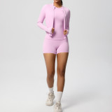 New cross-border breathable tight-fitting brushed long-sleeve jacket fitness yoga outfit solid color three-piece gym sportswear for women