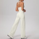 Cross-border solid color brushed fabric backless tight-fitting halter neck high-waisted yoga outfit set for sports, running, and fitness two-piece set