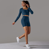 Cross-border European and American seamless knitted solid color polka dot high-elastic tight-fitting breathable yoga outfit set for running and fitness two-piece set