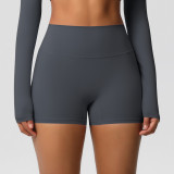 In-stock cross-border solid color double-sided brushed high-waisted tight-fitting butt-lifting yoga shorts for women, suitable for running and fitness activities