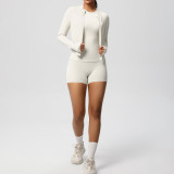 New cross-border breathable tight-fitting brushed long-sleeve jacket fitness yoga outfit solid color three-piece gym sportswear for women