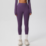 In-stock European and American style tight-fitting solid color double-sided brushed high-waisted quick-dry leggings for fitness, outdoor running, and yoga