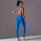 New European and American style tight-fitting solid color one-piece jumpsuit, seamless breathable long yoga jumpsuit with beautiful back design