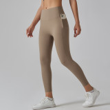 High-waisted seamless yoga pants for women, quick-dry, tight-fitting with pockets, running and fitness pants, butt-lifting sports yoga wear