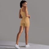 Cross-border European and American seamless knitted solid color polka dot high-elastic tight-fitting breathable yoga outfit set for running and fitness two-piece set