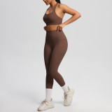 European and American cross-border yoga double-sided brushed vest with shockproof pocket pants, Pilates running fitness yoga two-piece set