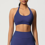 Cross-border solid color seamless backless high-elasticity tight-fitting halter neck sports bra for running, fitness, and yoga for women