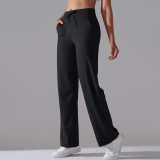 New Brushed Breathable High-Waisted Stretchy Loose Casual Pocket Wide-Leg Cropped Pants for Running, Fitness, and Yoga
