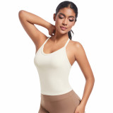 New cross-border double-sided nylon solid color cross-back sports bra for running, fitness, and yoga, women's tank top