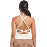 New cross-border double-sided nylon solid color cross-back sports bra for running, fitness, and yoga, women's tank top