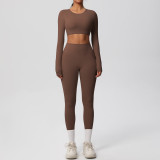 New cross-border European and American solid color double-sided brushed breathable tight-fitting yoga outfit set for sports, running, and fitness, eight-piece set