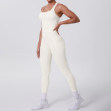 Cross-border European and American brushed solid color tight-fitting racerback pocket sports suit two-piece set for running, fitness, and yoga