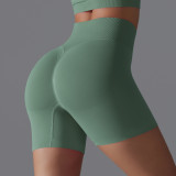European and American cross-border seamless solid color yoga shorts, tight-fitting running and fitness yoga wear, high-waisted butt-lifting peach-shaped sports pants