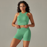 New cross-border European and American seamless cross-back double-strap sports vest bra set with running fitness yoga pants