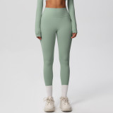 In-stock European and American style tight-fitting solid color double-sided brushed high-waisted quick-dry leggings for fitness, outdoor running, and yoga