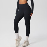 In-stock cross-border double-sided brushed tight-fitting breathable solid color training yoga wear eight-piece set for women's sports, running, and fitness