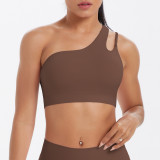New cross-border spliced double-sided nylon brushed single-shoulder sports bra for running, fitness, and yoga for women