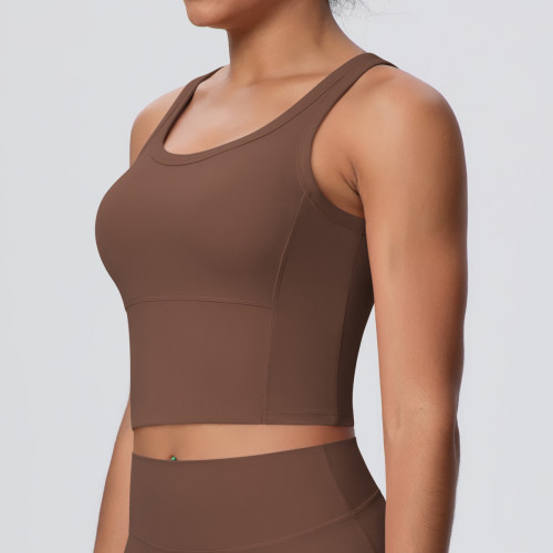 New cross-border brushed yoga top with chest pads, women's fitness bra, beautiful back sports underwear, shockproof vest for outerwear