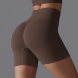European and American cross-border seamless solid color yoga shorts, tight-fitting running and fitness yoga wear, high-waisted butt-lifting peach-shaped sports pants