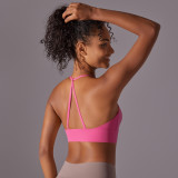 New brushed double-sided nylon solid color cross-back sports bra for women, suitable for running, fitness, and yoga