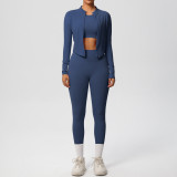 In-stock cross-border solid color brushed breathable tight-fitting fitness jacket three-piece sports running yoga outfit for women