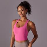 European and American style seamless solid color one-piece tank top with cross-back design, yoga bra, running and fitness sports underwear for women