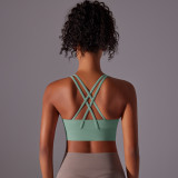 Customized brushed fabric cross-back shockproof push-up sports bra, cloud-feel yoga sports bra, fitness top