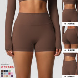In-stock cross-border solid color double-sided brushed high-waisted tight-fitting butt-lifting yoga shorts for women, suitable for running and fitness activities