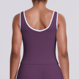 New cross-border color-blocked double-sided brushed tight-fitting breathable long sports vest for women, suitable for running, fitness, and yoga
