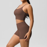 New cross-border brushed solid color beautiful back tight breathable yoga outfit set for women, suitable for sports, running, and fitness