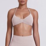 Cross-border seamless solid color backless tight-fitting high-elastic halter neck sports bra for running, fitness, and yoga for women