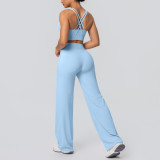 European and American cross-border seamless cross-back sports bra and casual butt-lifting wide-leg pants two-piece fitness yoga outfit for women