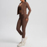 Cross-border cloud-feel brushed fabric sports bra with zipper jacket, casual running butt-lifting pocket fitness yoga wear