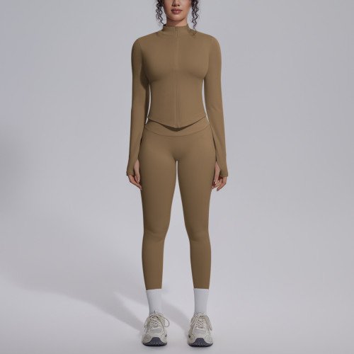New cross-border seamless solid color breathable butt-lifting tight-fitting yoga outfit set for sports, running, and fitness