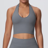 Cross-border European and American breathable halter neck backless yoga bra, seamless sports underwear for women, summer shockproof fitness top