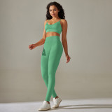 New cross-border European and American seamless cross-back double-strap sports vest bra set with running fitness yoga pants