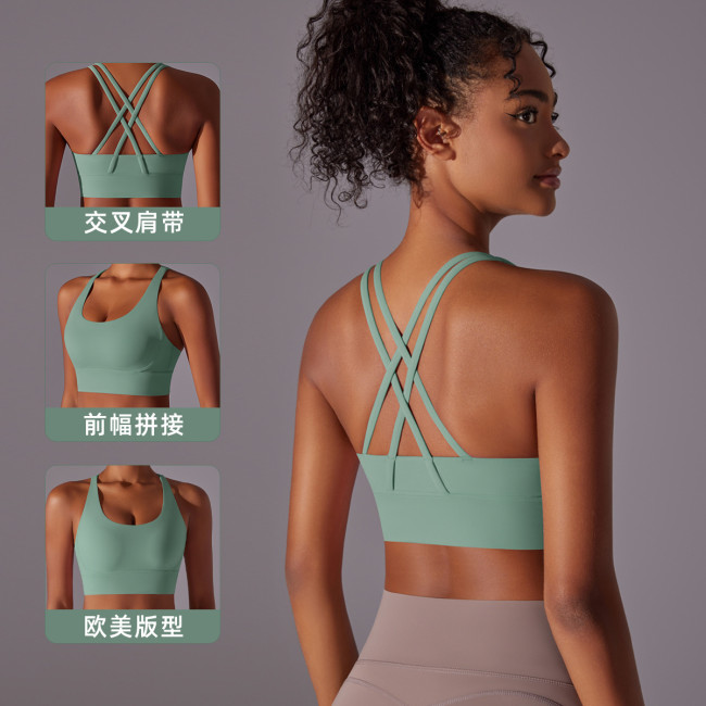 New double-sided brushed cross-back shockproof and supportive sports bra with cloud-like comfort for yoga and fitness