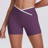 New European and American style cross-color high-waisted tight yoga shorts for women, suitable for sports, running, and fitness
