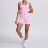 New cross-border double-sided brushed contrasting color tight-fitting breathable cross-over yoga outfit set for sports, running, and fitness two-piece set