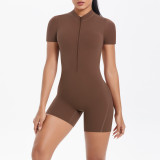 New cross-border European and American solid color zippered backless tight-fitting one-piece yoga suit, breathable sports running fitness jumpsuit