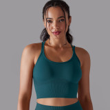Cross-border European and American solid color cross-back sports bra, tight-fitting, shockproof, high-intensity yoga fitness bra for women