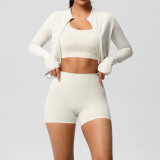 Cross-border cloud-feel yoga brushed fabric sports bra jacket casual Pilates running fitness yoga three-piece set
