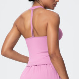 New cross-border solid color brushed breathable tight-fitting high-elastic yoga outfit set for sports, running, fitness, and yoga - three-piece set