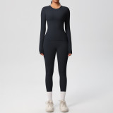 New cross-border European and American solid color double-sided brushed breathable tight-fitting yoga outfit set for sports, running, and fitness, eight-piece set