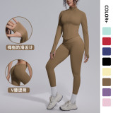 New cross-border seamless solid color breathable butt-lifting tight-fitting yoga outfit set for sports, running, and fitness