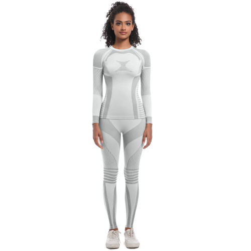 Custom-made knitted tight-fitting high-elastic long ski suit set, sports running fitness yoga two-piece set for women