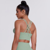 Cross-border cloud-feel brushed cross-back sports bra, casual running shockproof fitness tank top, yoga wear for women
