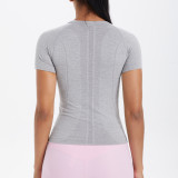 Cross-border European and American seamless knitted solid color breathable tight-fitting short-sleeve T-shirt for sports, running, fitness, and yoga for women