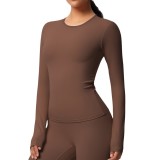 New in stock cross-border double-sided brushed solid color long-sleeve training sports T-shirt for running, fitness, and yoga for women